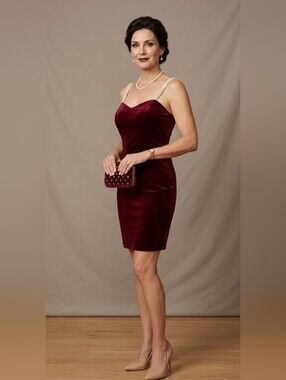 Le Chateau Burgundy Dress with pearl straps